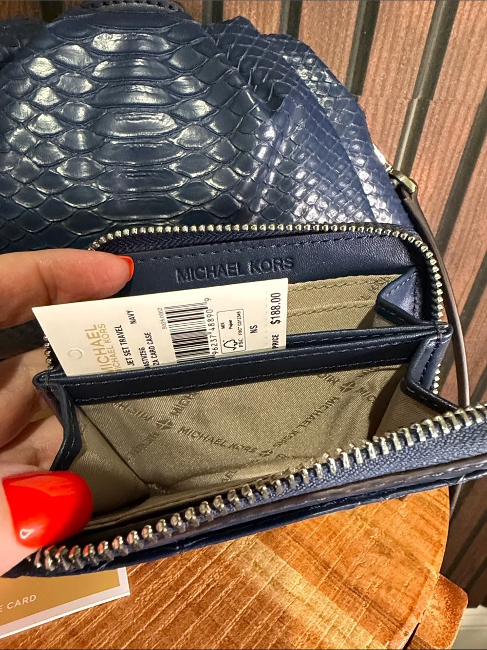 Michael Kors Blue Snakeskin Embossed Leather Crossbody Bag & Wallet